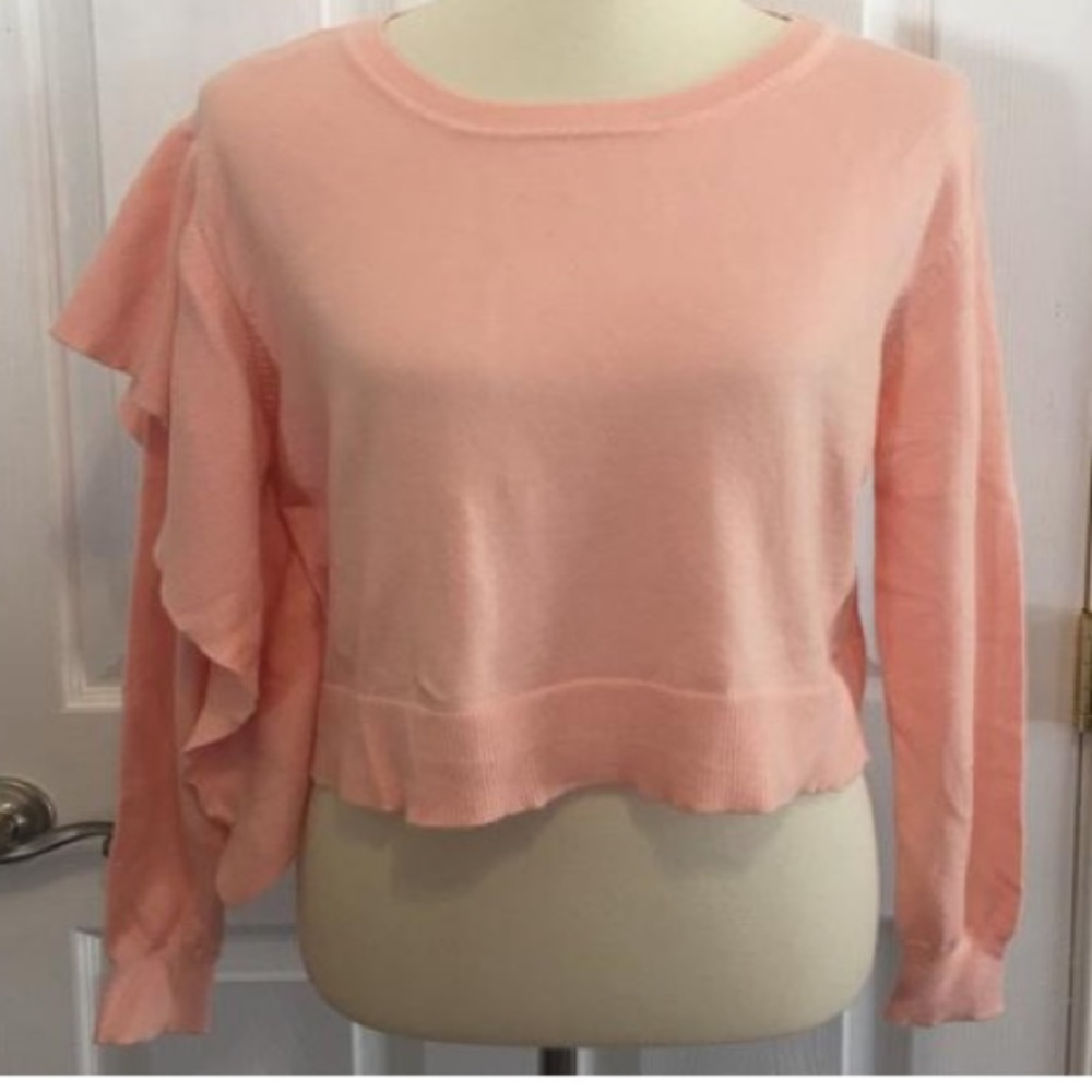 🆕 Zara Side Frill Knit Side Frill Cropped Sweater - Picture 7 of 8